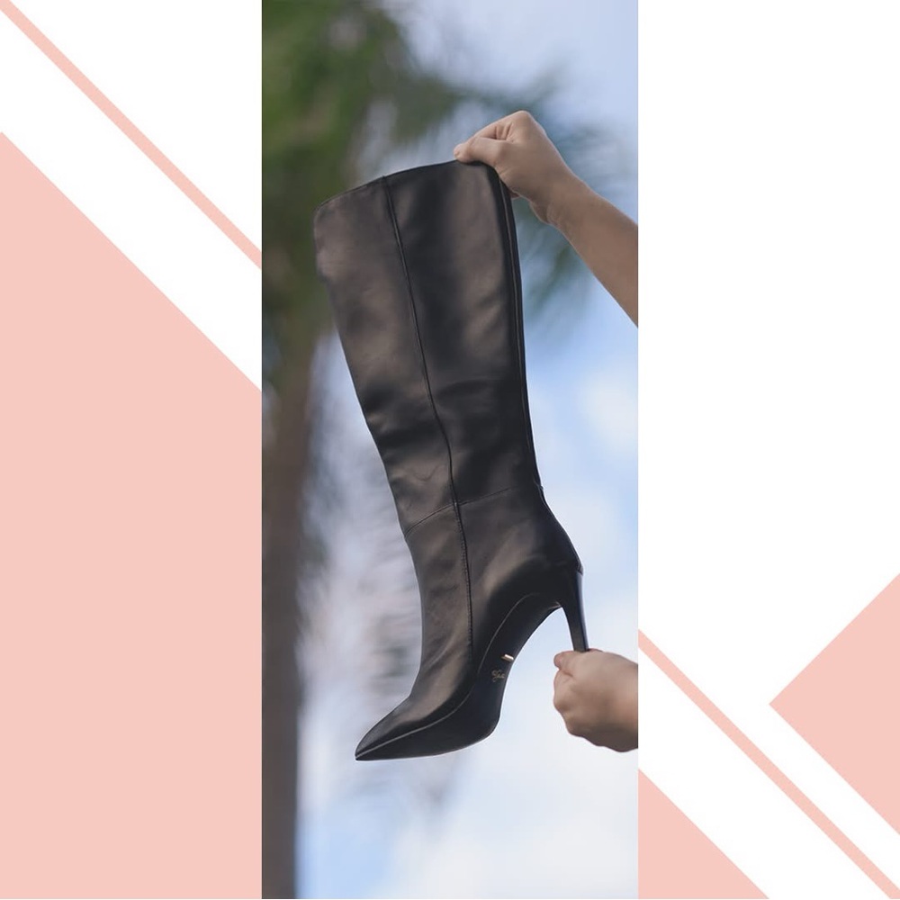 42 GOLD Sleek Black Heeled Boots